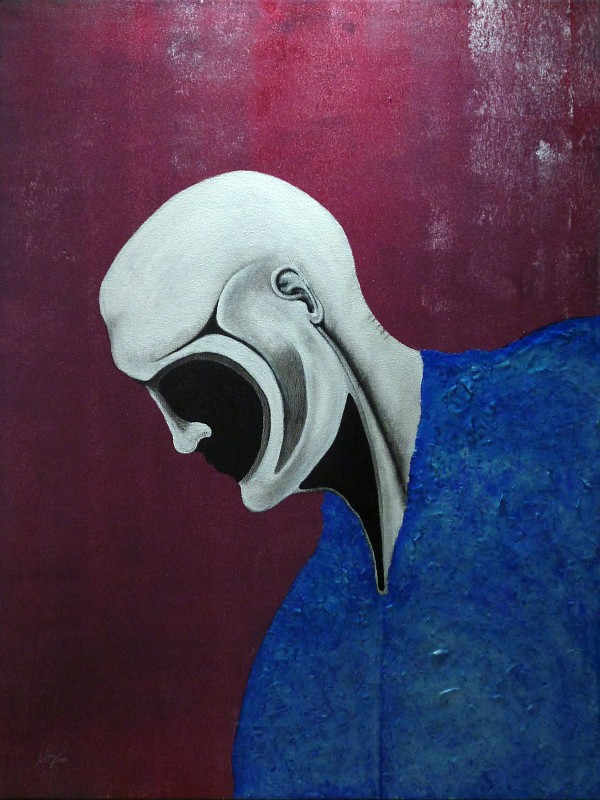 Κάρβουνο, ακρυλικό, ακουαρέλα, χαρτοταινία σε καμβά, 80 x 60 εκ, 2014. © Κυριάκος Παπαγεωργίου