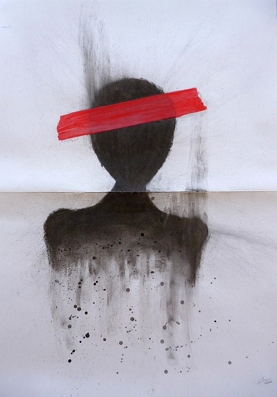 Charcoal, watercolour pencil, paper tape on paper, 2012. © Kyriakos Papageorgiou