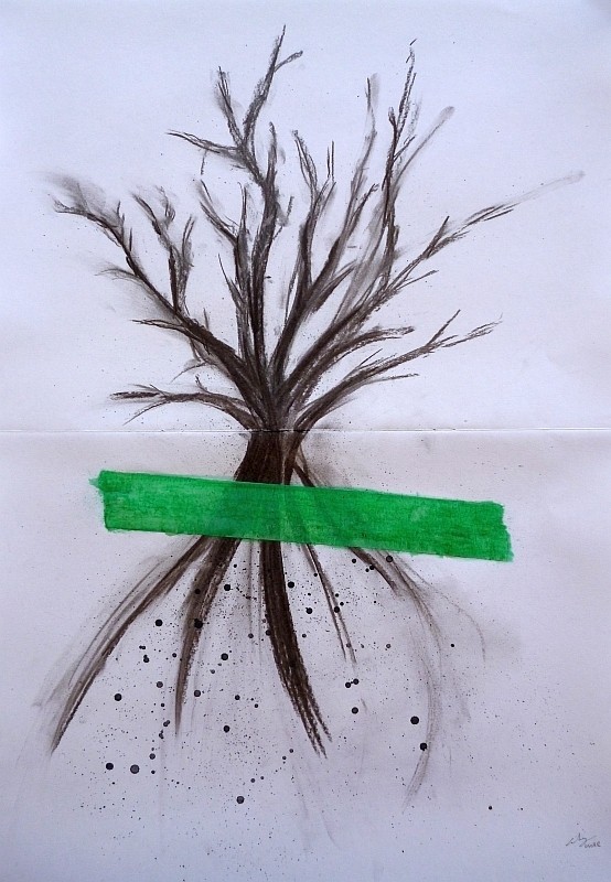 Charcoal, watercolour pencil, paper tape on paper, 2012. © Kyriakos Papageorgiou